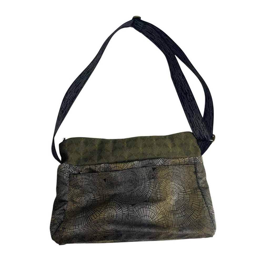 Maruca Caddy Crossbody Bag Pewter Forest Green Tapestry Work Travel Pockets